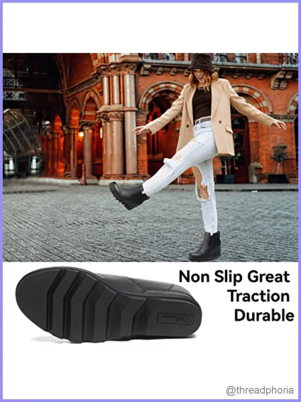 Leather Wedge Ankle Boots Slip On Comfortable Booties